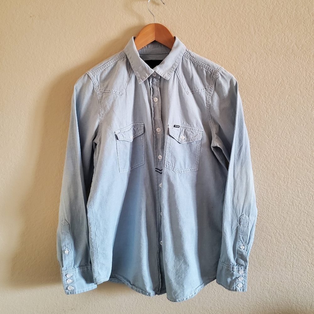 HURLEY ombre long sleeve button down shirt sz M